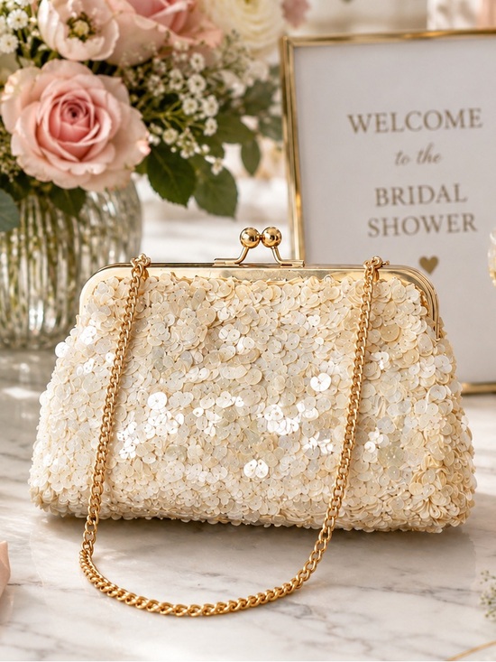 Ann Taylor Handbags - NWOT Ann Taylor Studio Sequin Clutch Bag Ivory Gold Occasion Elegant Classic
